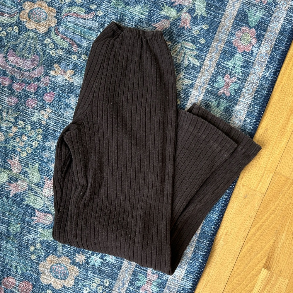 DONNI. Ribbed Wide-Leg Pants in Brown